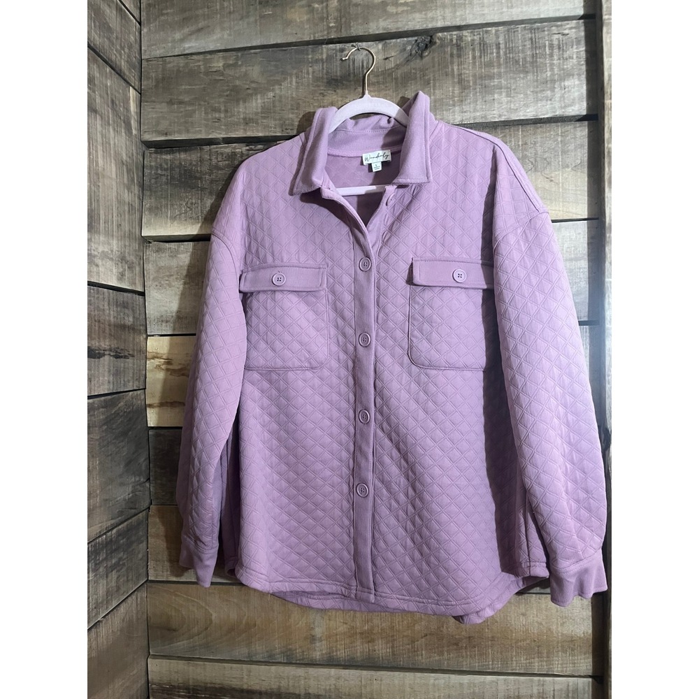 Wonderly Quilted Shacket Lavender  Diamond Stitch Button Front Jacket‎ Large